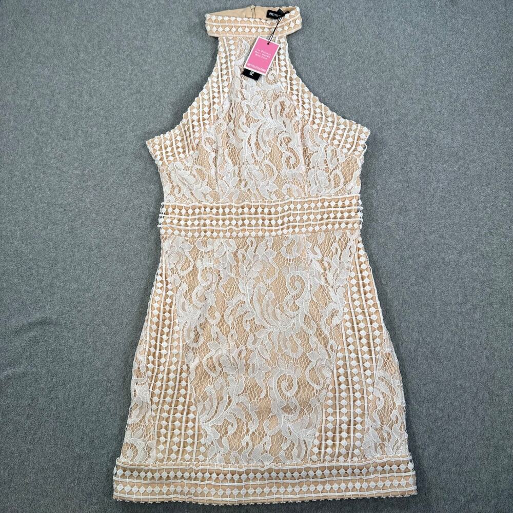PrettyLittleThing Women's 6 White Lace High Neck Crochet Bodycon Dress New